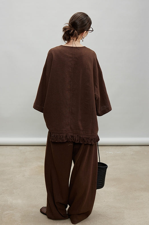 V-Neck Fringe Tops Or Tassel Wide Pants_BDHL7192