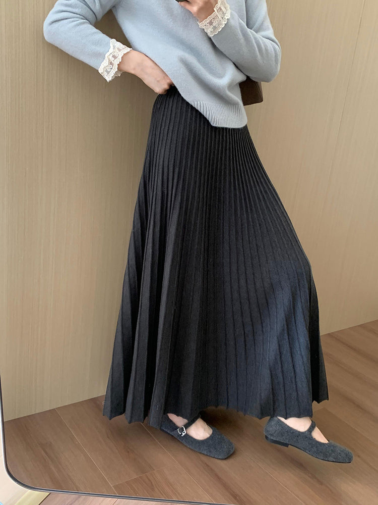 High Waist Slim Pleated Skirt_BDHL7055