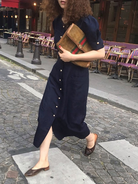 Front Button Short-Sleeved Dress_BDHL7571