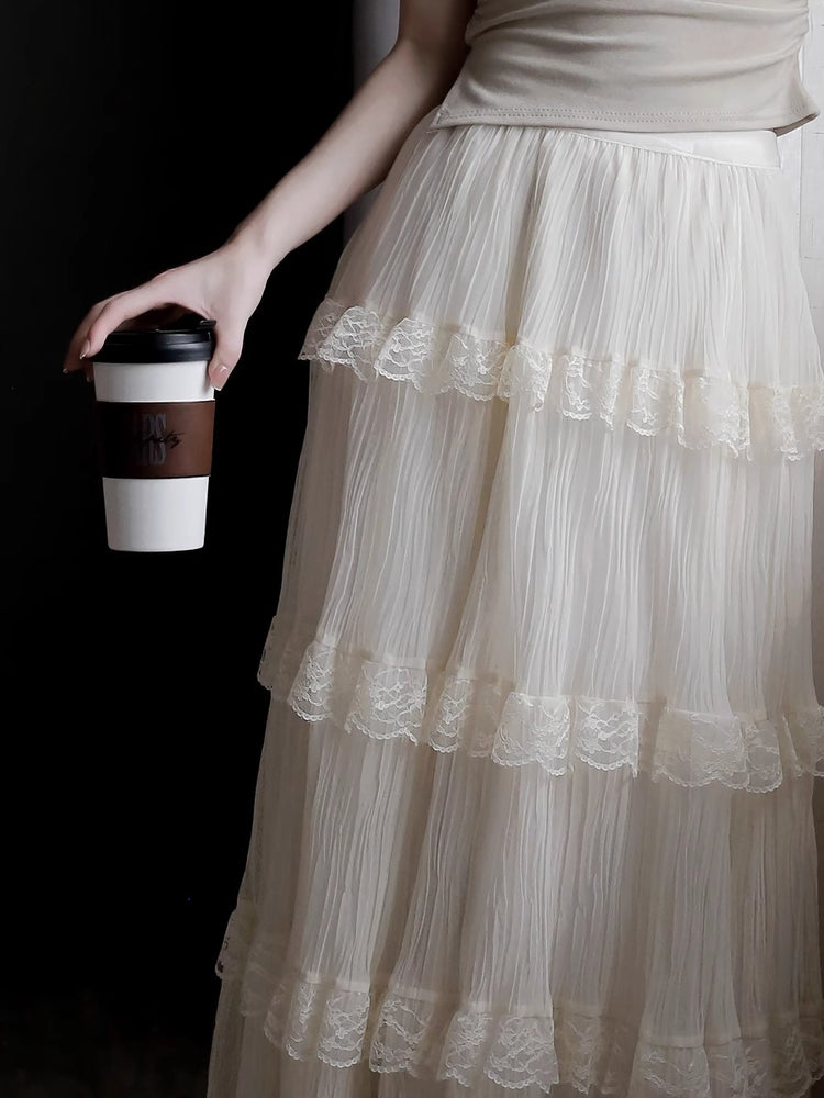 Mesh Lace Medium Length Skirt_BDHL7417