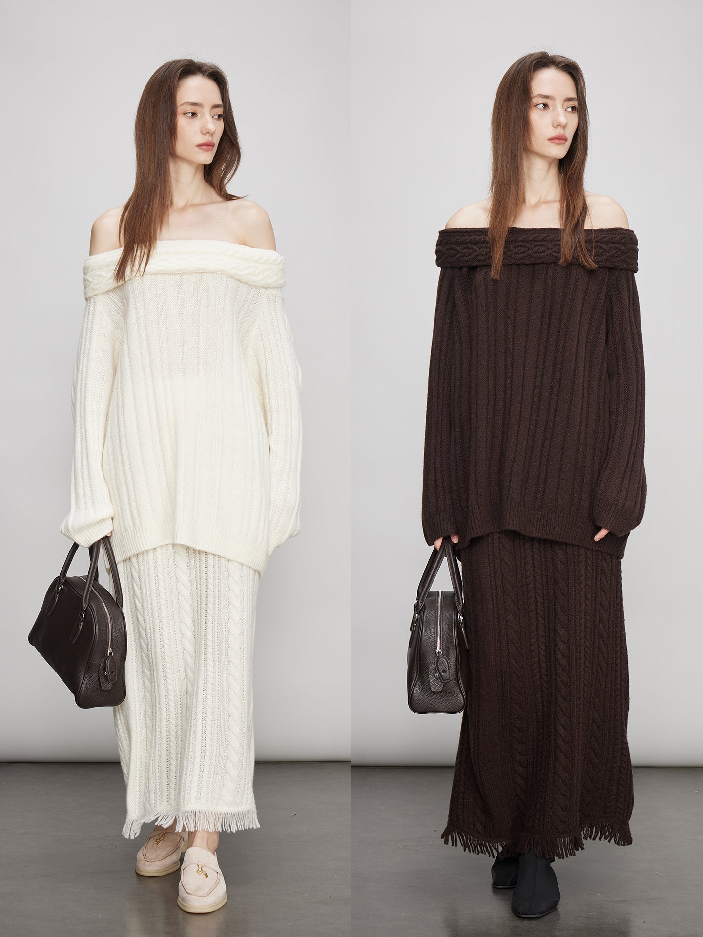 Off-Shoulder Knit Tops Or Knit Waist Skirt_BDHL7992