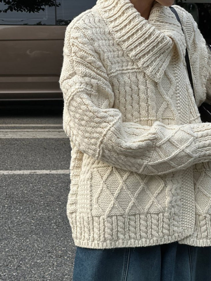 領口飾邊麻花針織開襟衫_BDHL8135