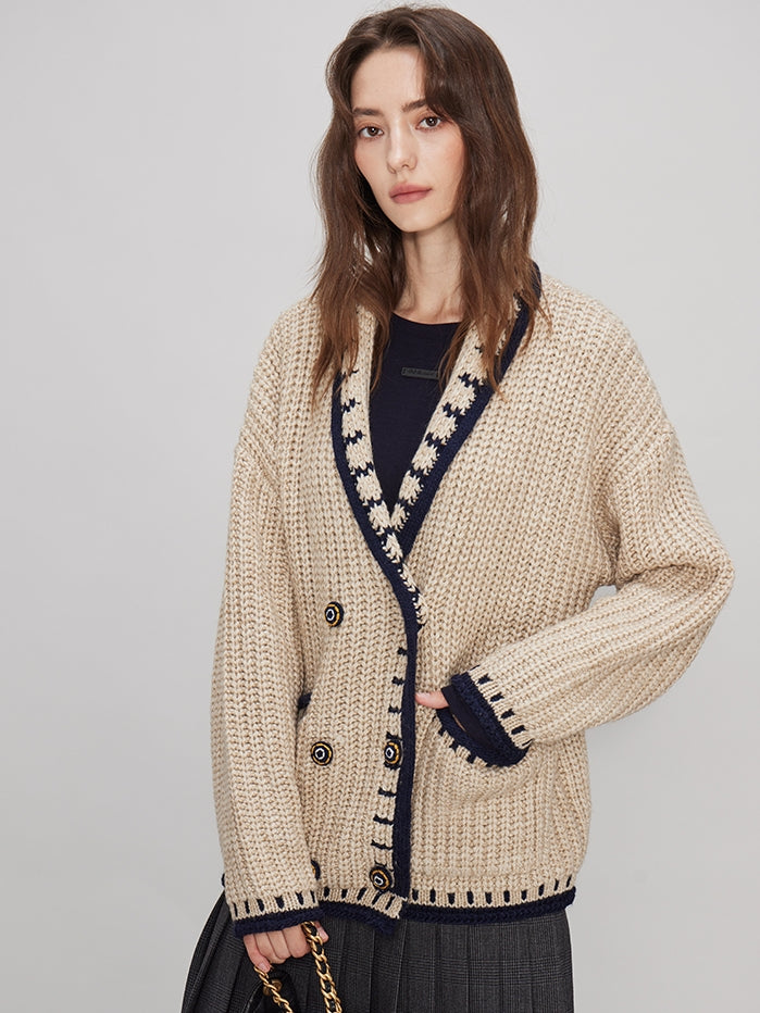 V-Neck Chunky Knit Cardigan_BDHL7989