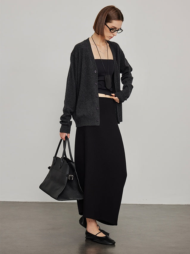 V-Neck Loose-Fitting Knit Cardigan_BDHL6452