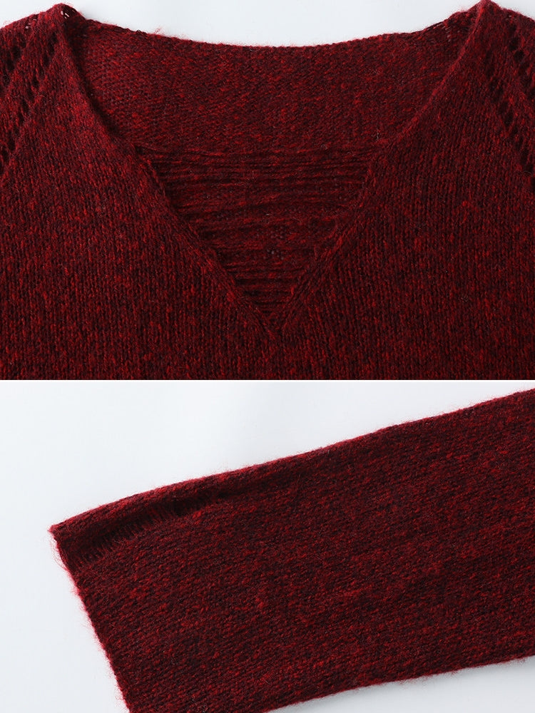 做舊V領針織上衣_BDHL8077