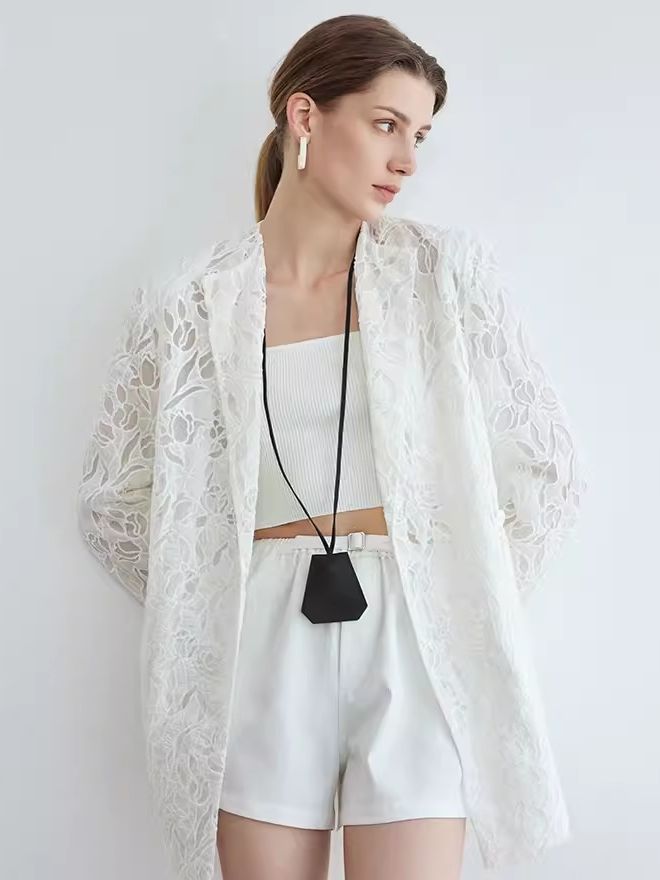 Lace Sheer Lapel Jacket_BDHL6147