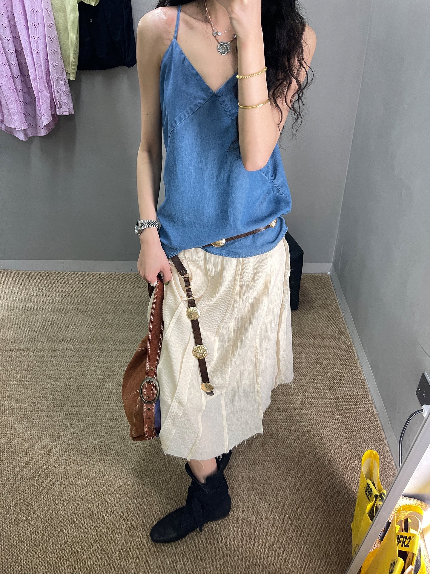 Splicing Draped A-Line Skirt_BDHL7542