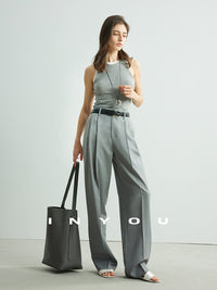 High Waist Tucked Straight Pants_BDHL6952