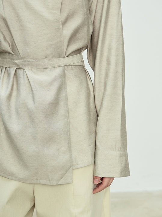 Draped Collar Ribbon Shirt_BDHL7100
