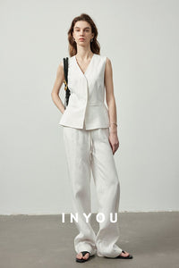 Draped Elastic Waist Wide Pants_BDHL6122