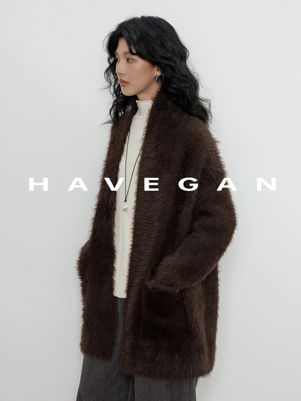 無領抓絨長版開襟衫_BDHL7971