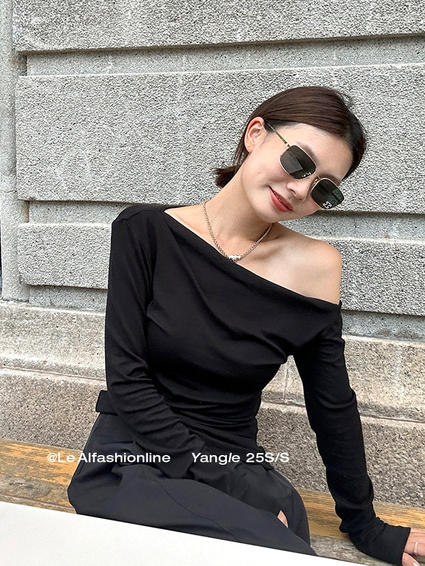 One-Shoulder Long-Sleeved T-Shirt_BDHL7734