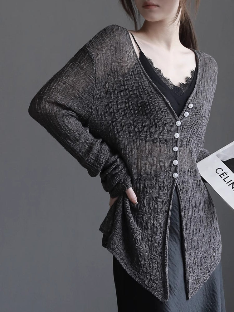 Knitted Cardigan And Lace Camisole Set_BDHL7414