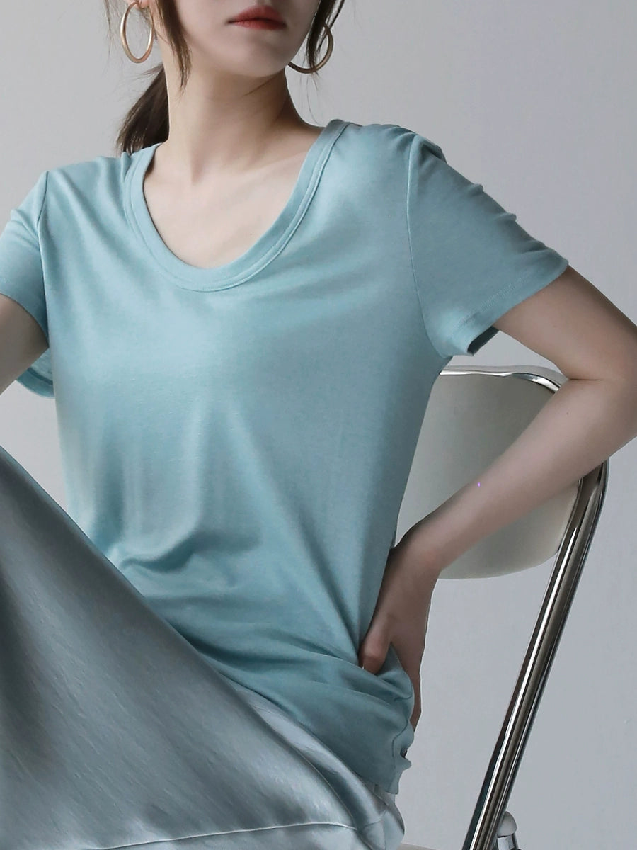 Tencel Wool U-Neck Cloud T-Shirt_BDHL7301