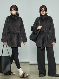 Stand Collar Fur Dress Jacket_BDHL6920