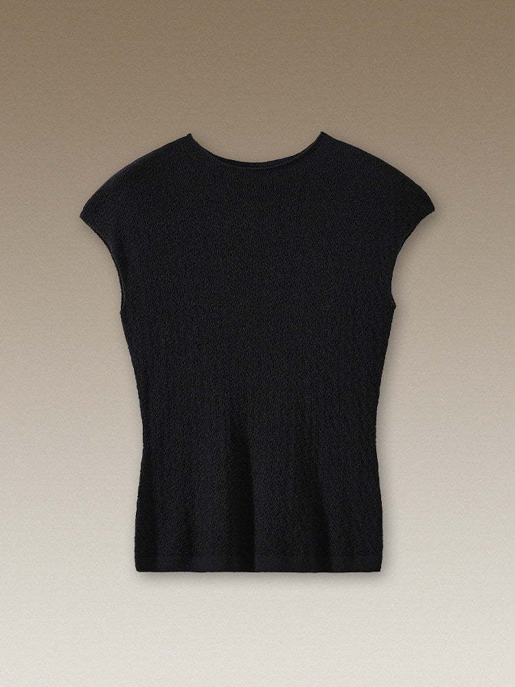 Cap Sleeve Button-Back Knit Top_BDHL8299