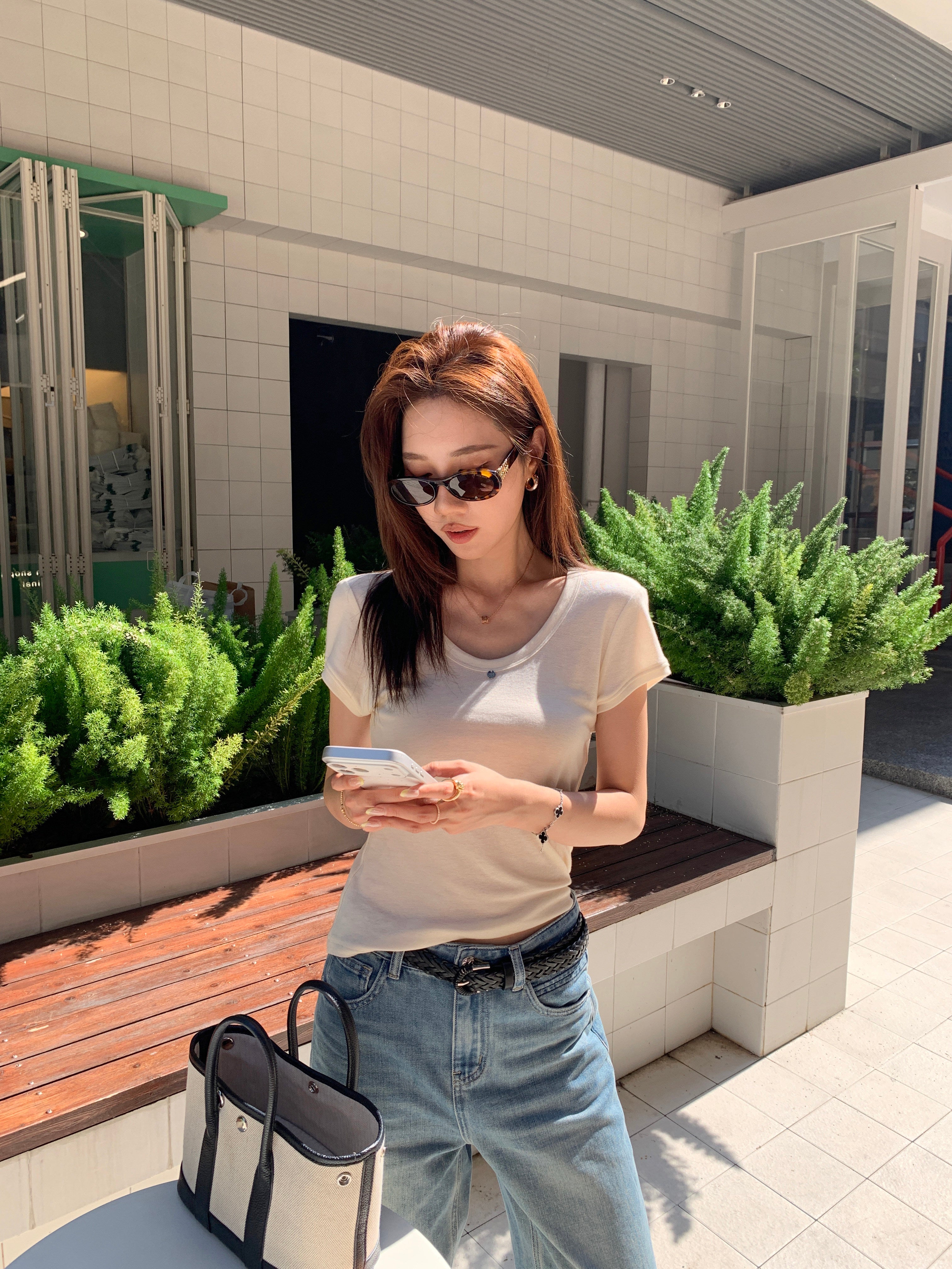 Tencel-Wool Slim Short-Sleeve Top_BDHL8335