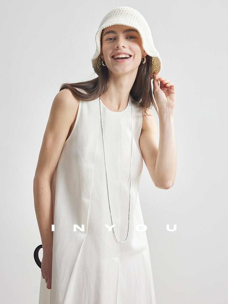 Simple Tucked Sleeveless Dress_BDHL7181