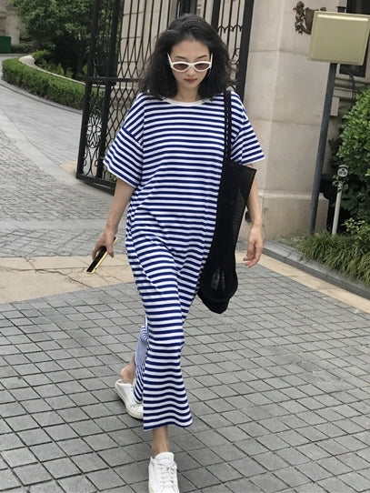 Backless Striped Sleeveless Dress_BDHL7548