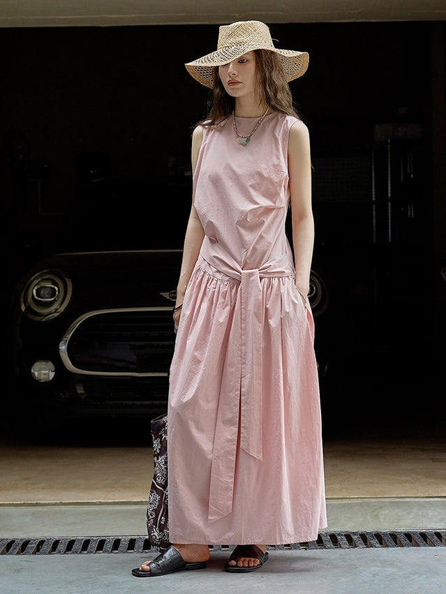 Pleated Strap Sleeveless Dress_BDHL7532