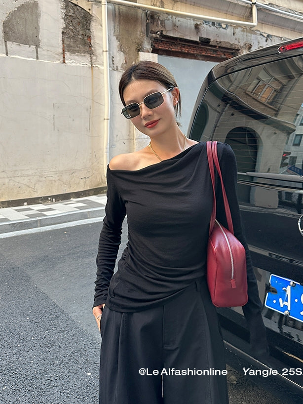 One-Shoulder Long-Sleeved T-Shirt_BDHL7734