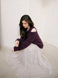 Purple Shoulder Cut-out Sweater_BDHL6746