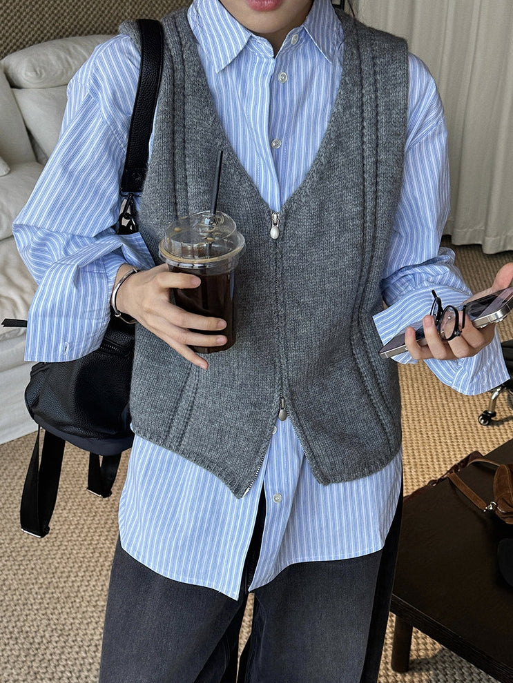 Double-Zip Sleeveless Tops_BDHL8150