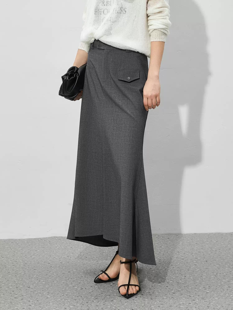 Fishtail Gray Long Skirt_BDHL7007