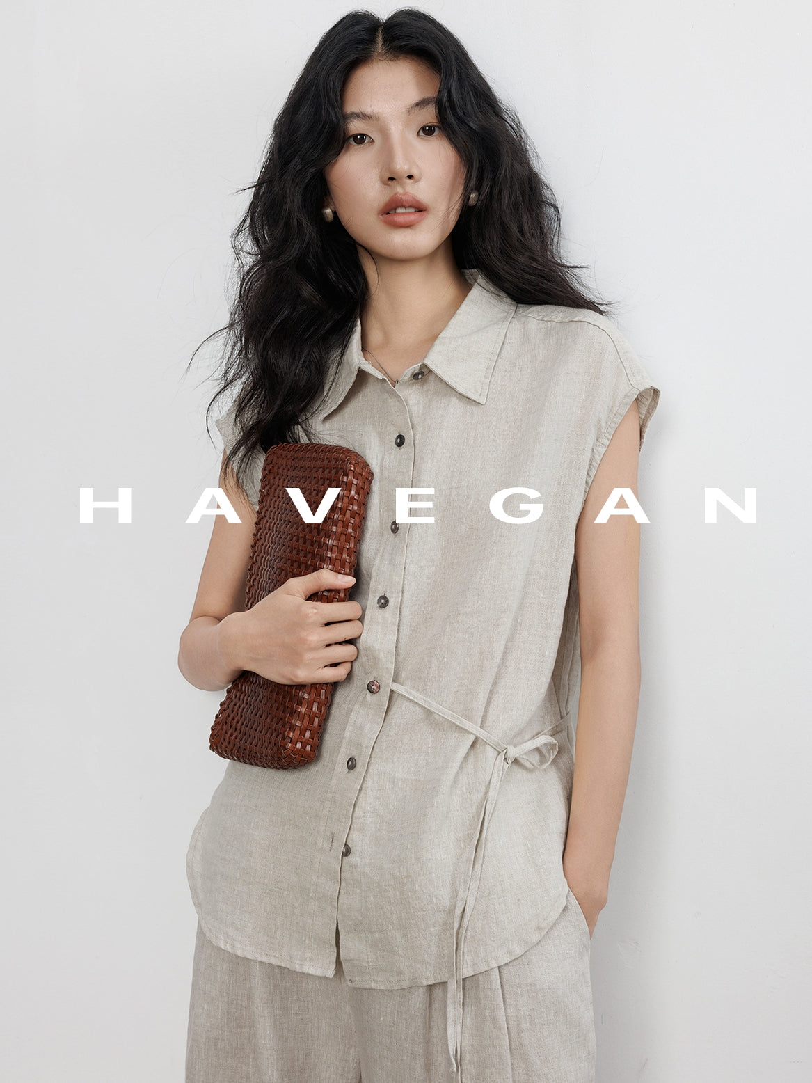 Waist-Strap Sleeveless Shirt And Casual Pants Set_BDHL7481