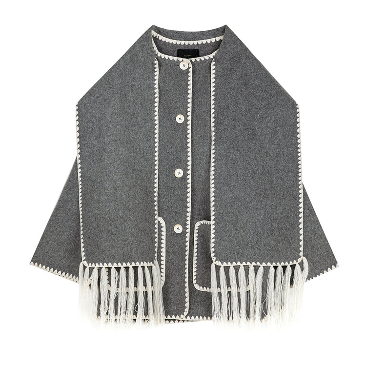 Shell embroidered scarf coat_BDHL5040