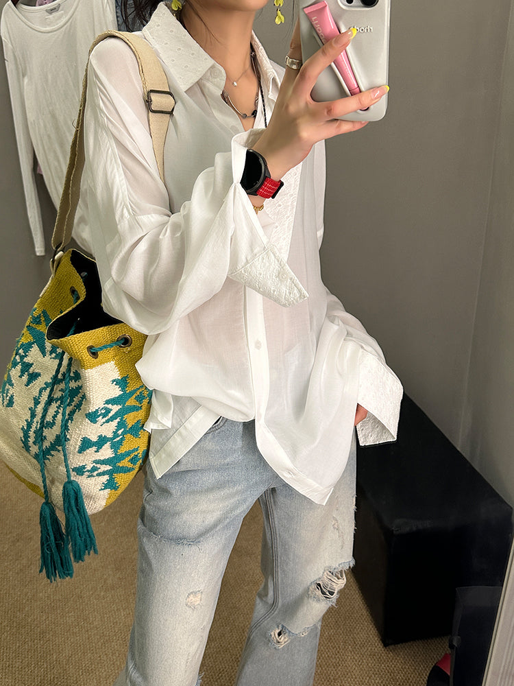 Lace-Stitched Thin Shirt_BDHL7272