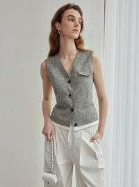 V-Neck Button Suit Vest_BDHL6116