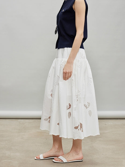 Embroidered Hollow A-Line Skirt_BDHL7184