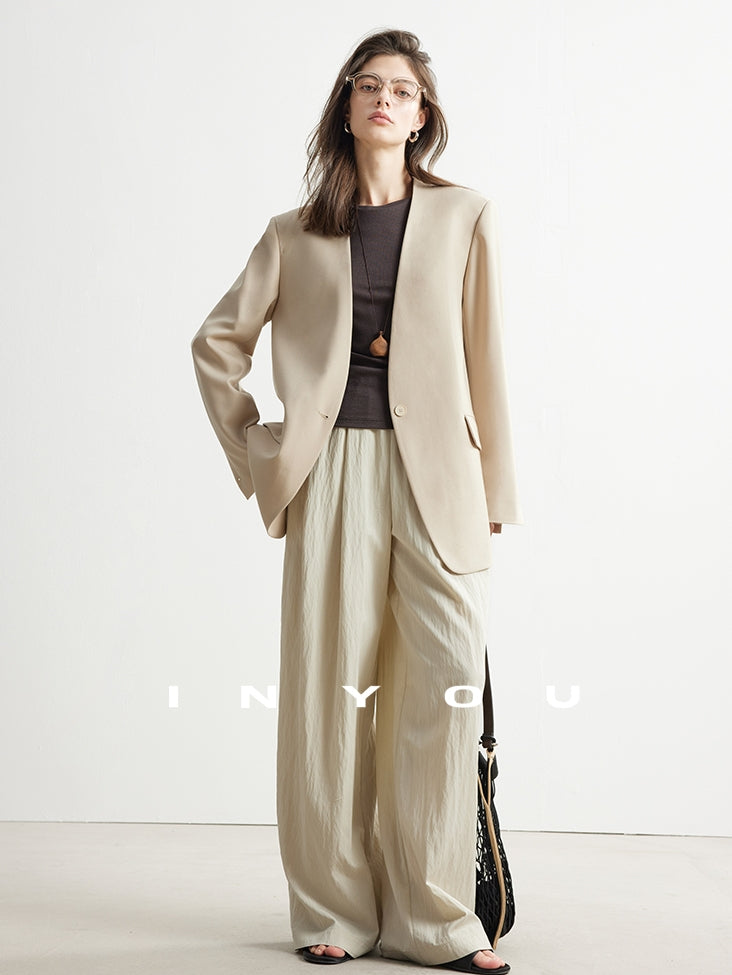 Collarless V-Neck Suit Jacket_BDHL6949