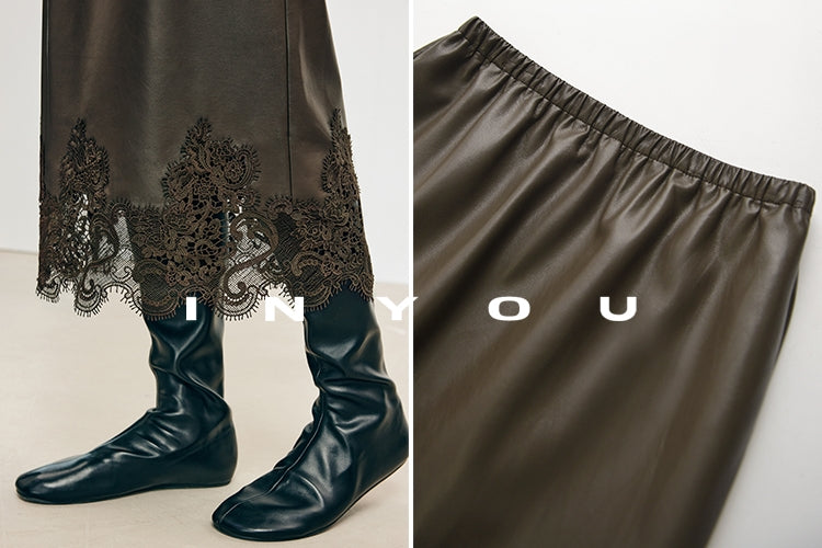 蕾絲皮革直筒裙_BDHL7901
