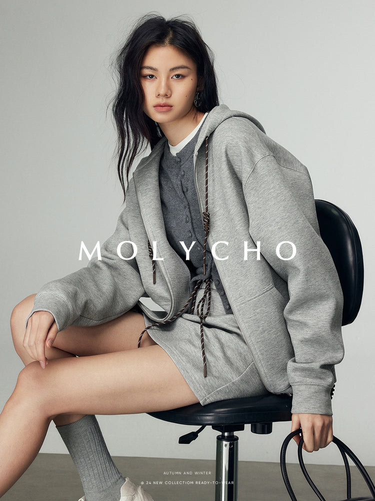 Loose Hooded Sweatshirt Jacket_BDHL6891