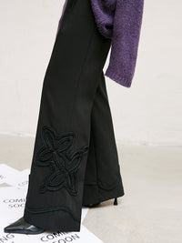 Black Embroidered Straight Pants_BDHL6743