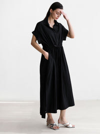 Loose-Fitting Waist Tie Slit Dress_BDHL7248