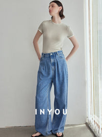 Wide Leg Draped Jeans Pants_BDHL6019