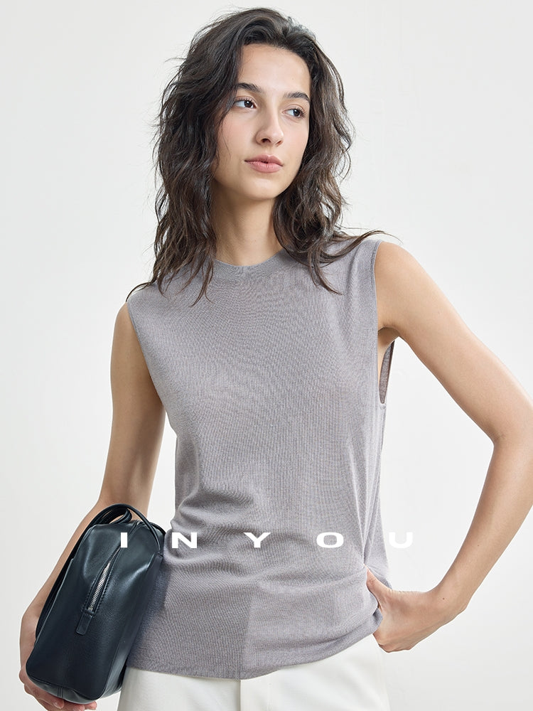 Round Neck Slim Sleeveless Tops_BDHL7484