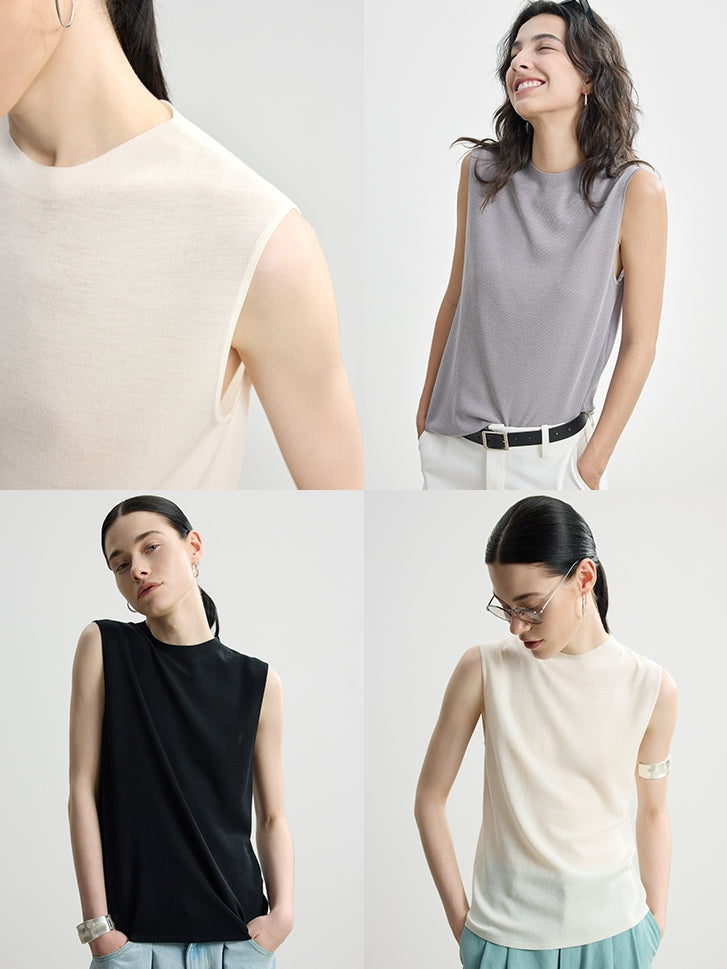 Round Neck Slim Sleeveless Tops_BDHL7484