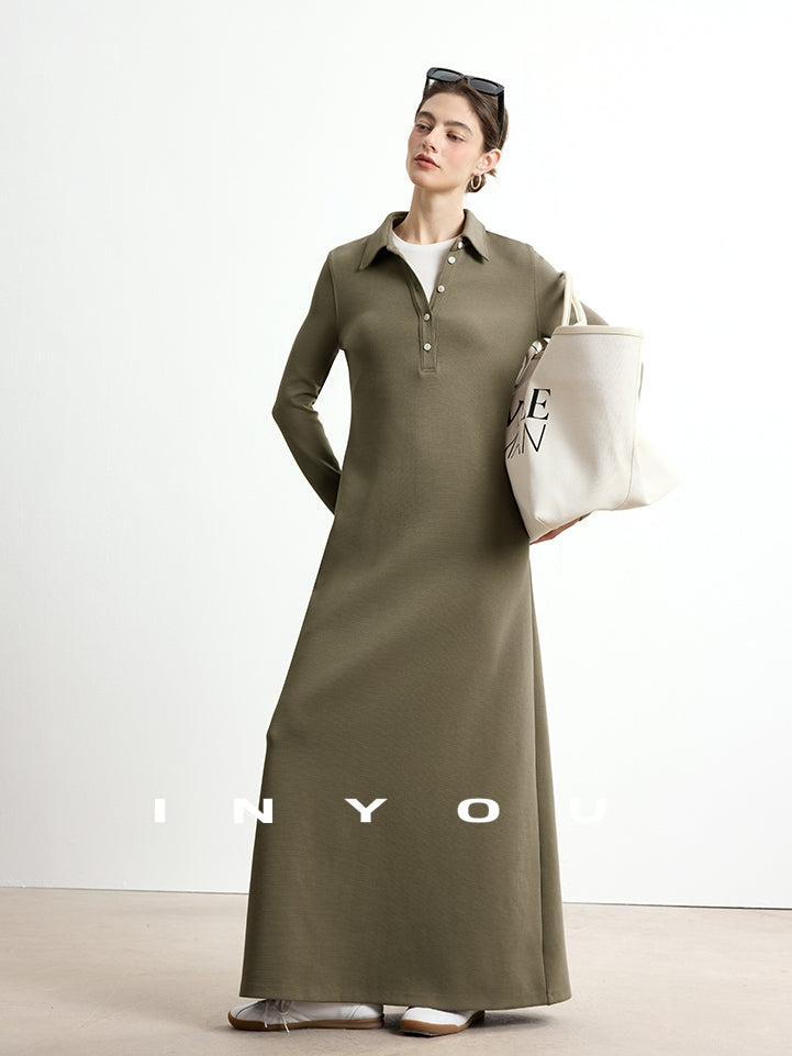 Polo Lapel Slim Long Dress_BDHL7753