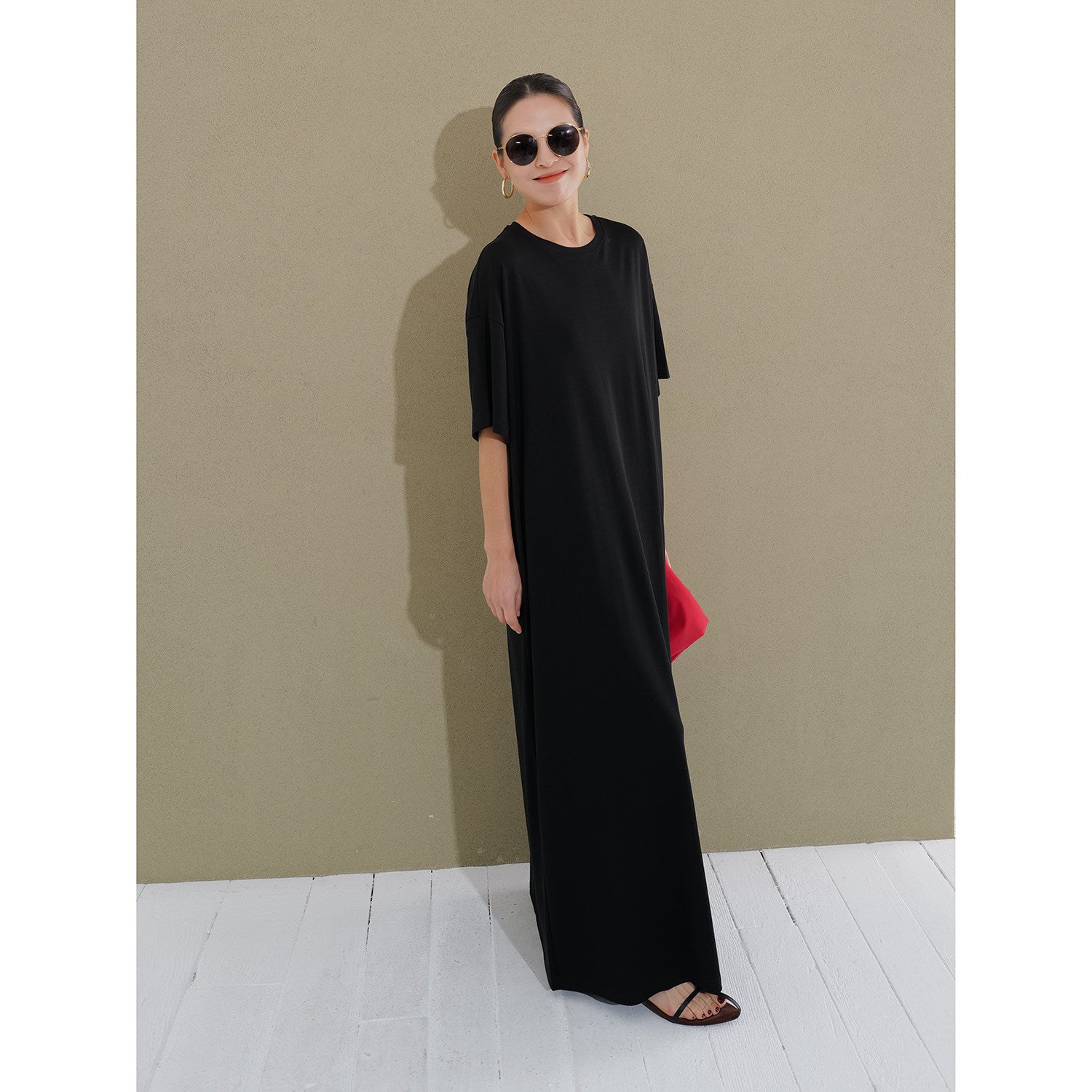 Lyocell Short-Sleeve Maxi Dress_BDHL8291