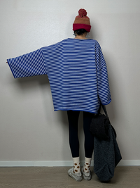 Striped Lazy Retro Knit Tops_BDHL6852