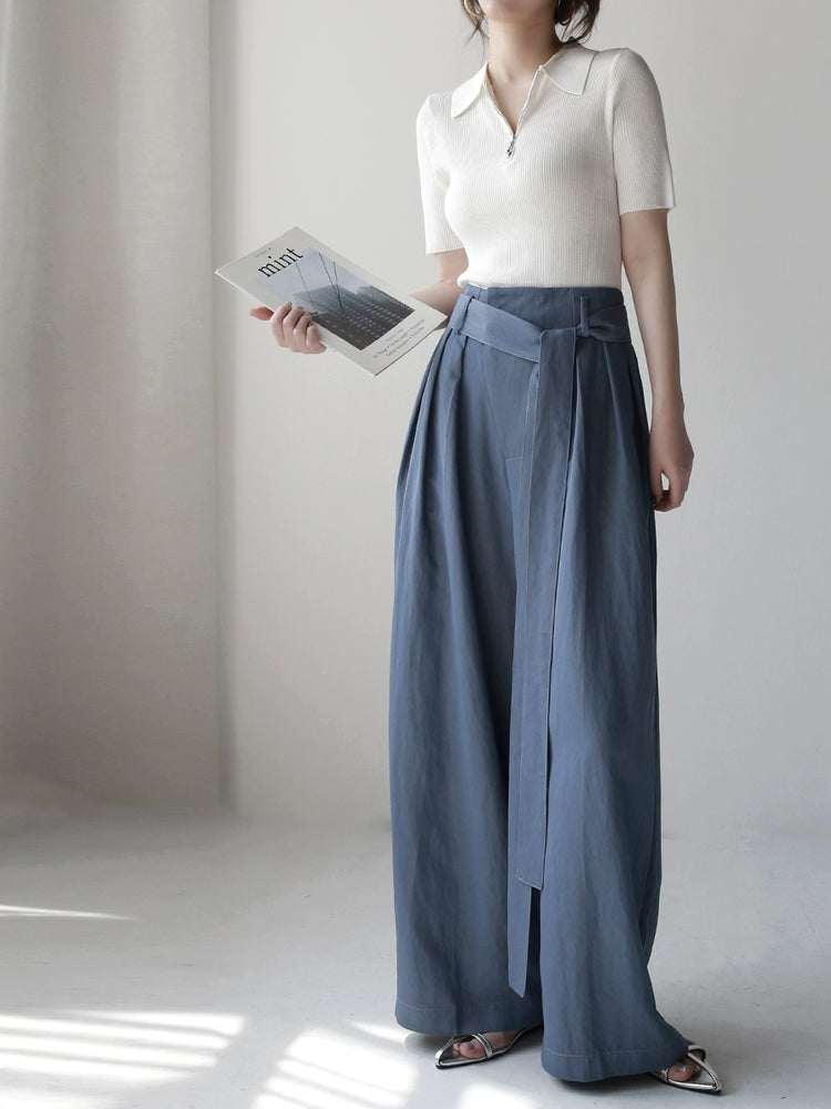 Lyocell Acetate Half-Zip Polo Knit Top_BDHL7302