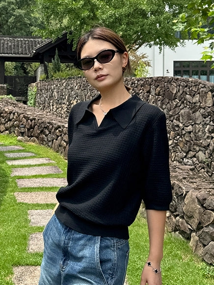 Waffle Lapel Polo Shirt_BDHL7615