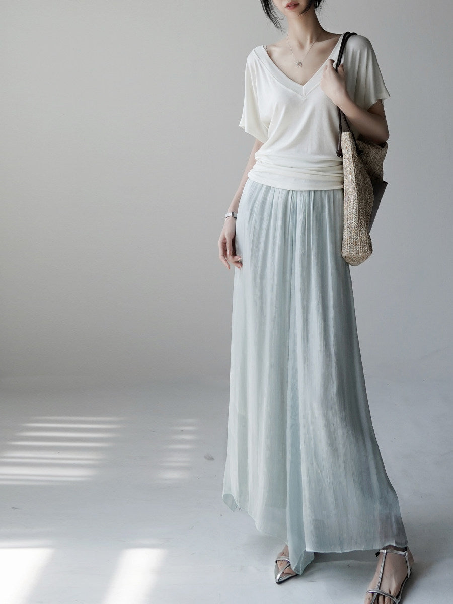 Draped Waist V-Neck Tee_BDHL8352