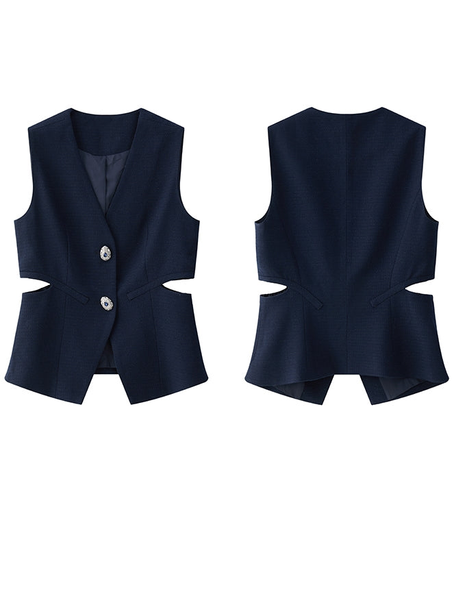 Design Button Waist Hollow Vest_BDHL7537