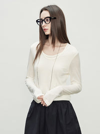 Faux Two-Piece Round Neck Tops_BDHL7090