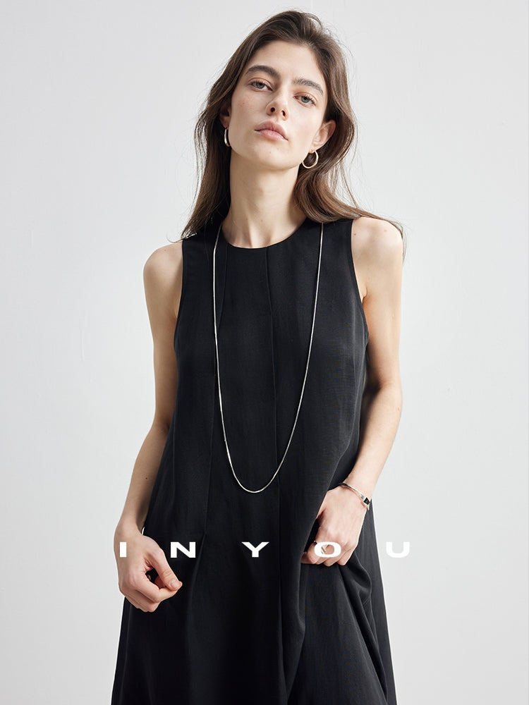 Simple Tucked Sleeveless Dress_BDHL7181